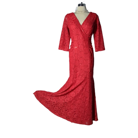*New* EUREKA USA Luxury Red Lace Sparkling Maxi Dress Size XL - Picture 2 of 16